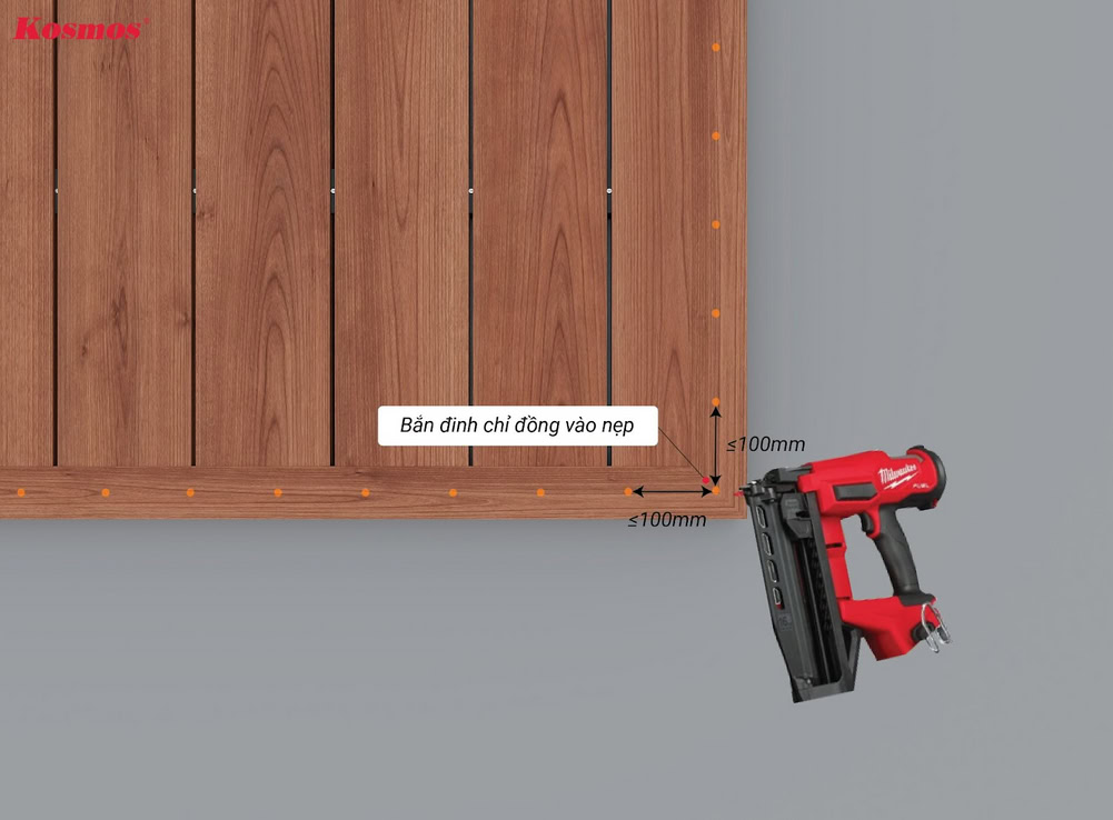 Bước 2: Cố định nẹp V vào sàn bằng đinh chỉ đồng với khoảng cách các lỗ đinh ≤10cm