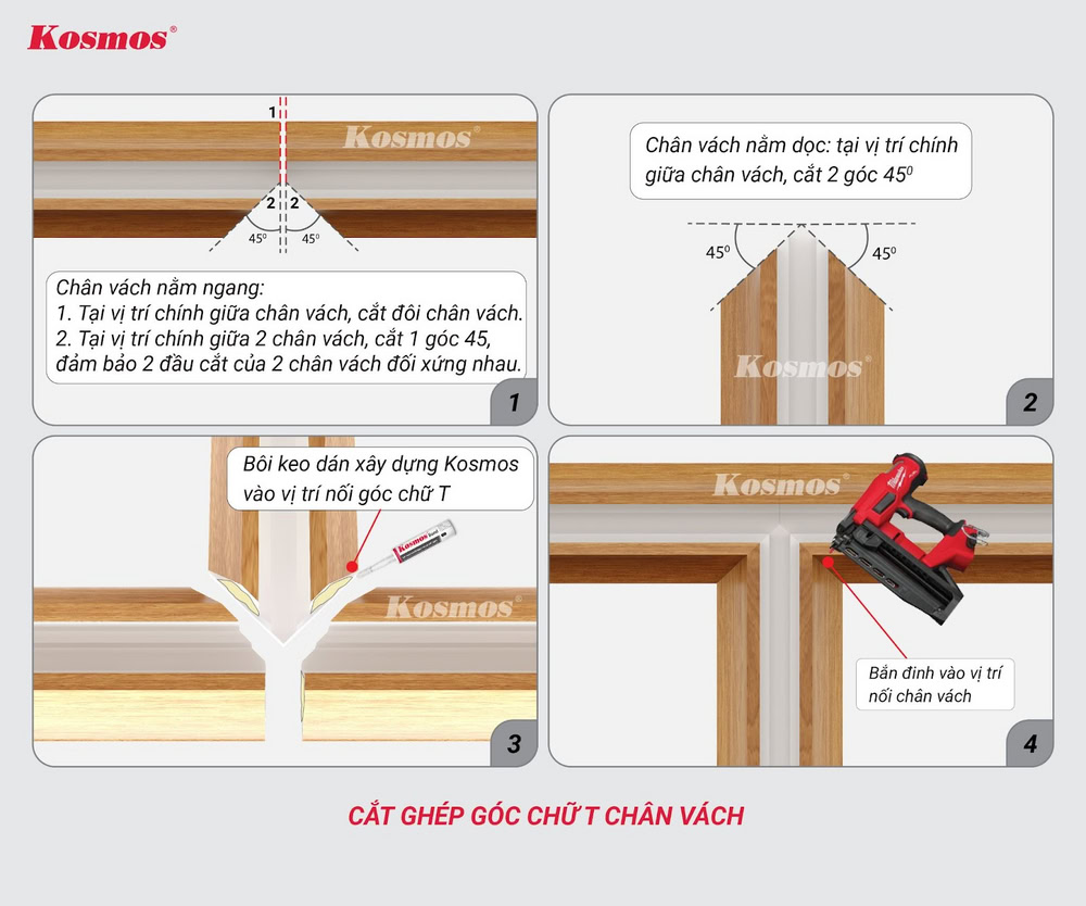 Chi tiết cách ghép chân vách tại góc chữ T Chi tiết cách ghép chân vách tại góc chữ T