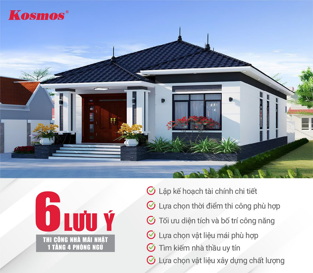 Chủ đầu tư cần lưu ý nhiều yếu tố khi xây nhà mái Nhật 4 phòng ngủ 1 tầng Chủ đầu tư cần lưu ý nhiều yếu tố khi xây nhà mái Nhật 4 phòng ngủ 1 tầng