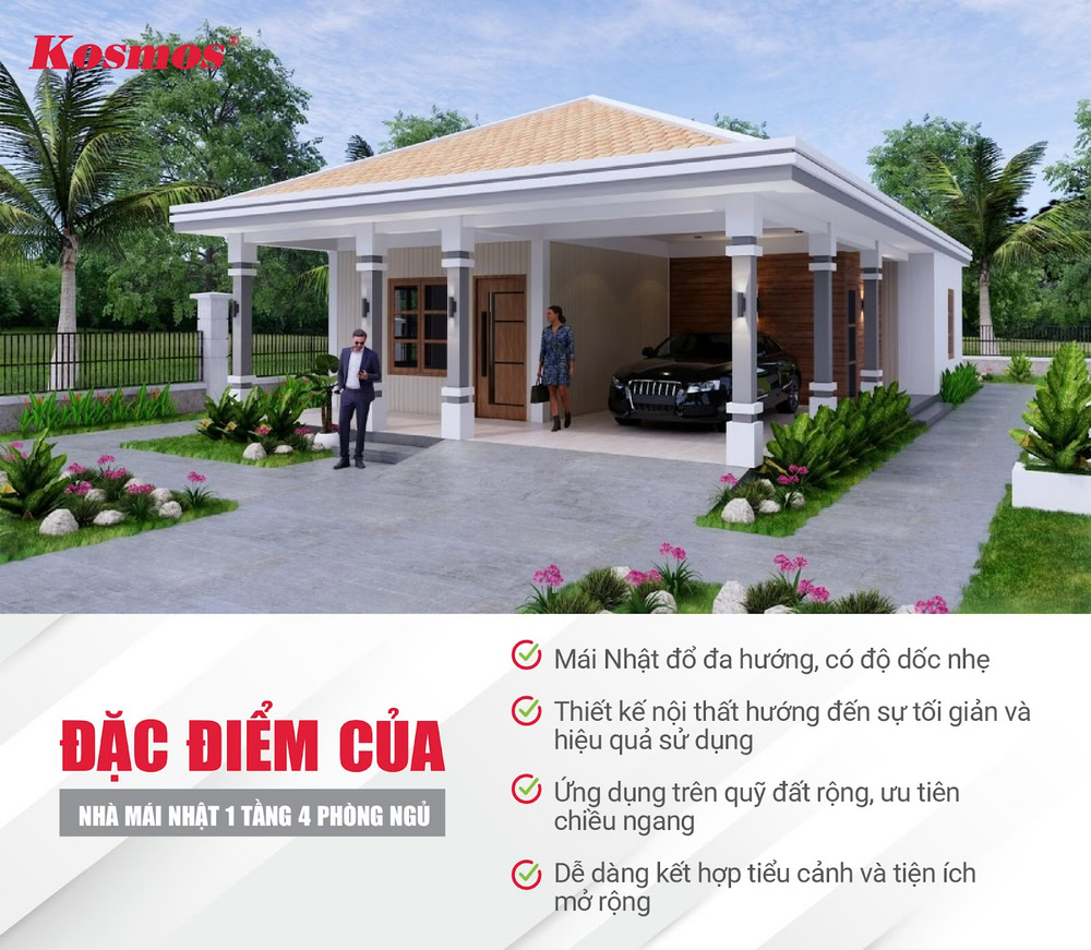 Công trình 1 tầng mái Nhật 4 phòng ngủ có nội thất tối giản Công trình 1 tầng mái Nhật 4 phòng ngủ có nội thất tối giản