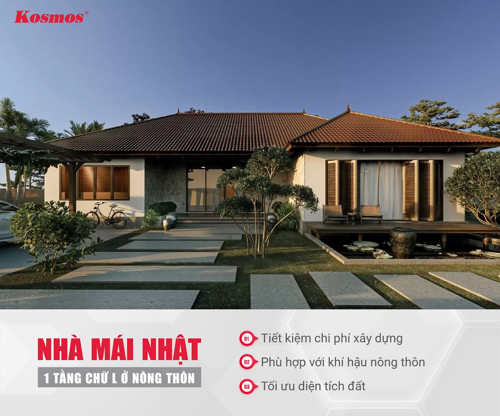 Công trình mái Nhật 1 tầng chữ L có bố trí không gian đỗ xe