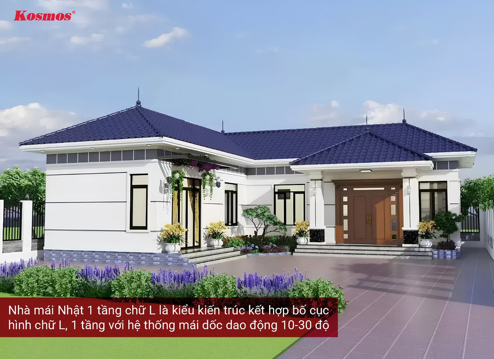 Công trình mái Nhật chữ L 1 tầng có hệ mái dốc nhẹ đặc trưng của kiến trúc Nhật