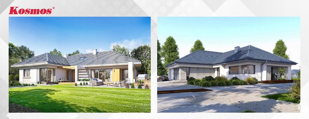 Công trình nhà mái Nhật 1 tầng chữ L rộng 100m2