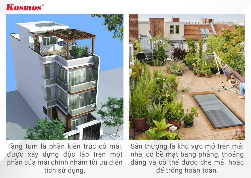 Điểm khác nhau giữa không gian tầng tum và sân thượng