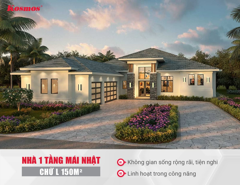 Điểm mạnh nổi bật của nhà mái Nhật 1 tầng chữ L 150m2