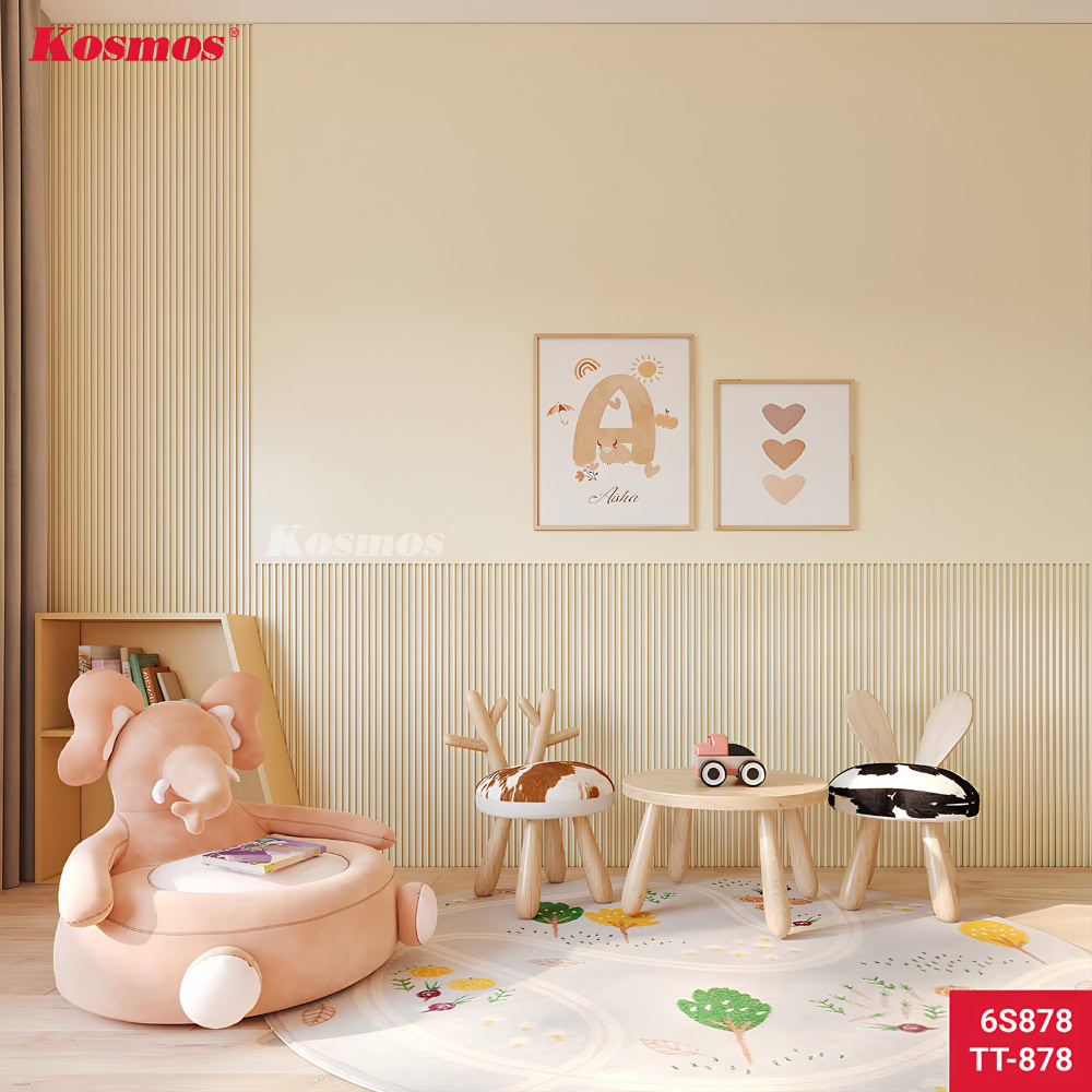 Hình nội thất phối hợp lam sóng than tre 6S878 và tấm ốp than tre TT-878 
