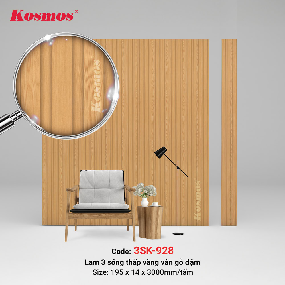 Lam 3 sóng thấp mã 3SK-928 đẹp như gỗ nhưng không lo mối mọt, ẩm mốc
