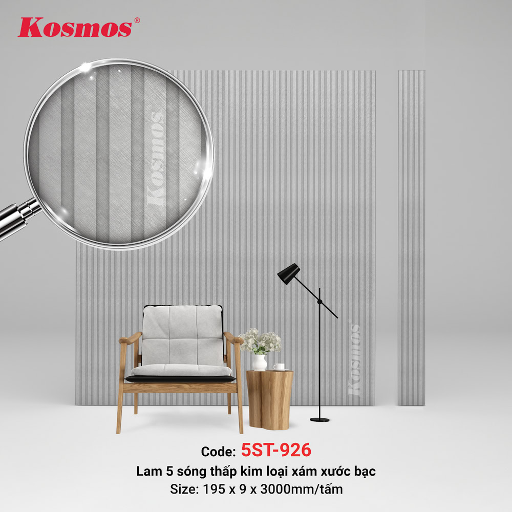 Lam 5 sóng thấp 5ST-926 kim loại xám bạc xước mang tính thẩm mỹ cao