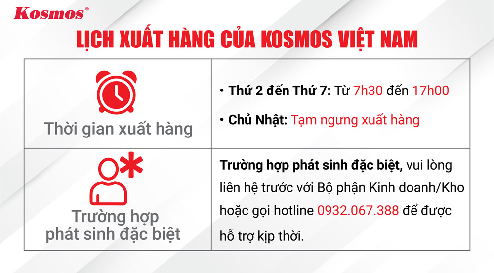 Lịch xuất hàng của Kosmos Việt Nam Lịch xuất hàng của Kosmos Việt Nam