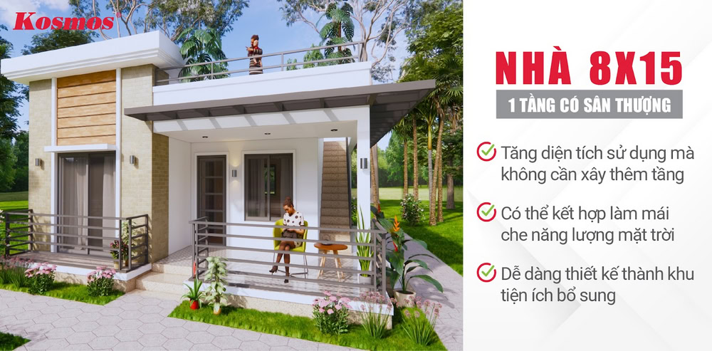 Lợi ích khi xây dựng nhà 120m2 1 tầng có sân thượng Lợi ích khi xây dựng nhà 120m2 1 tầng có sân thượng
