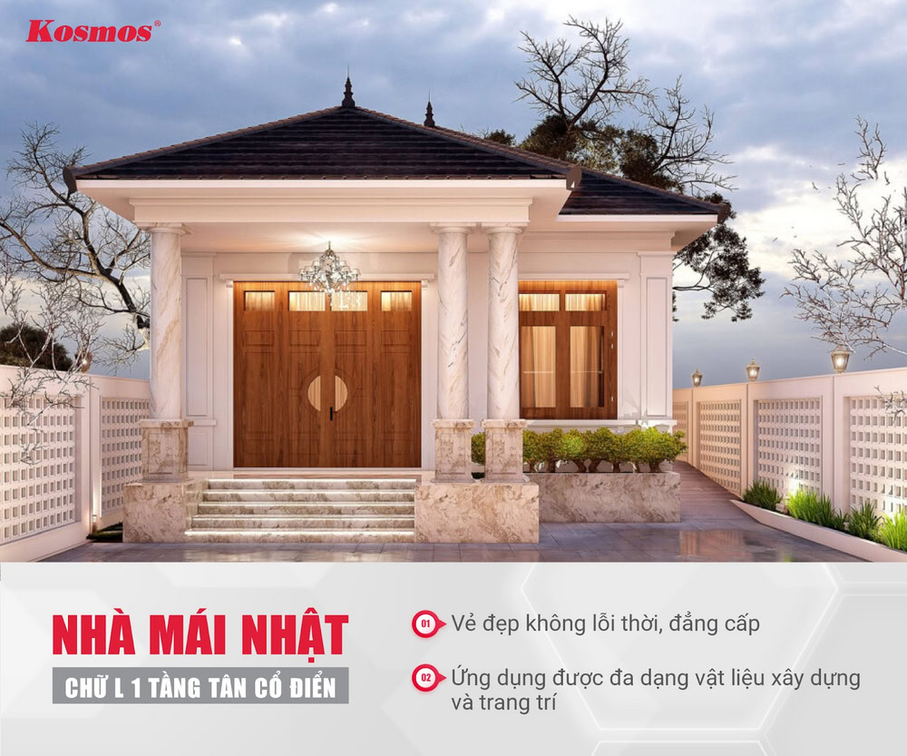 Lợi ích khi xây nhà mái Nhật chữ L 1 tầng tân cổ điển