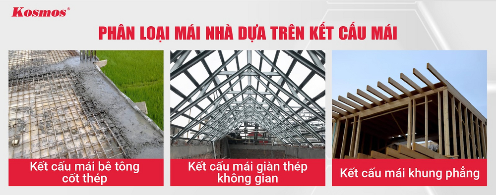 Mái nhà có 3 phân loại chính dựa trên kết cấu chịu lực mái
