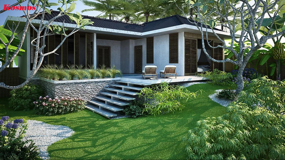 Mẫu biệt thự mái Nhật 1 tầng có sân vườn