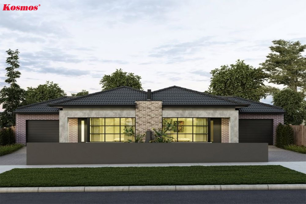 Mẫu biệt thự song lập mái Nhật 1 tầng