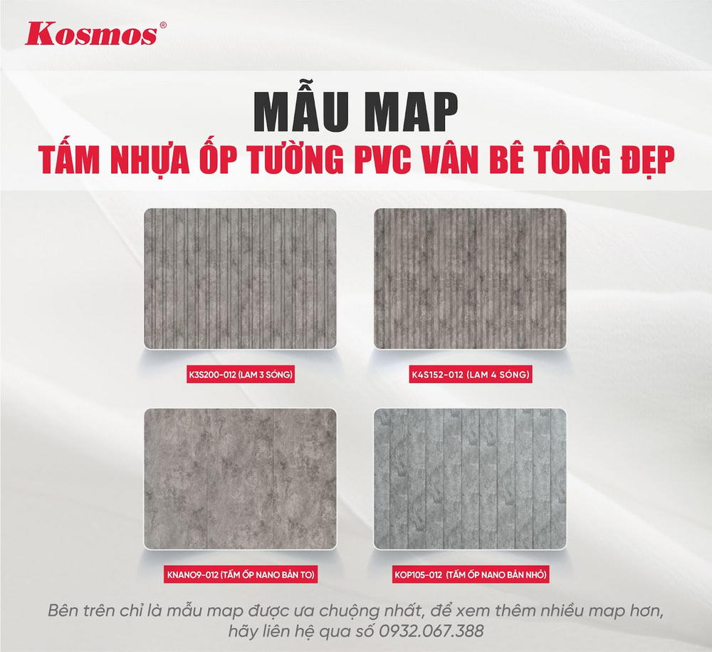 Mẫu map tấm nhựa ốp tường PVC vân bê tông đẹp
