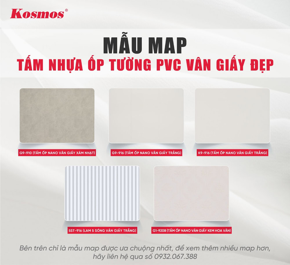 Mẫu map tấm nhựa ốp tường PVC vân giấy đẹp
