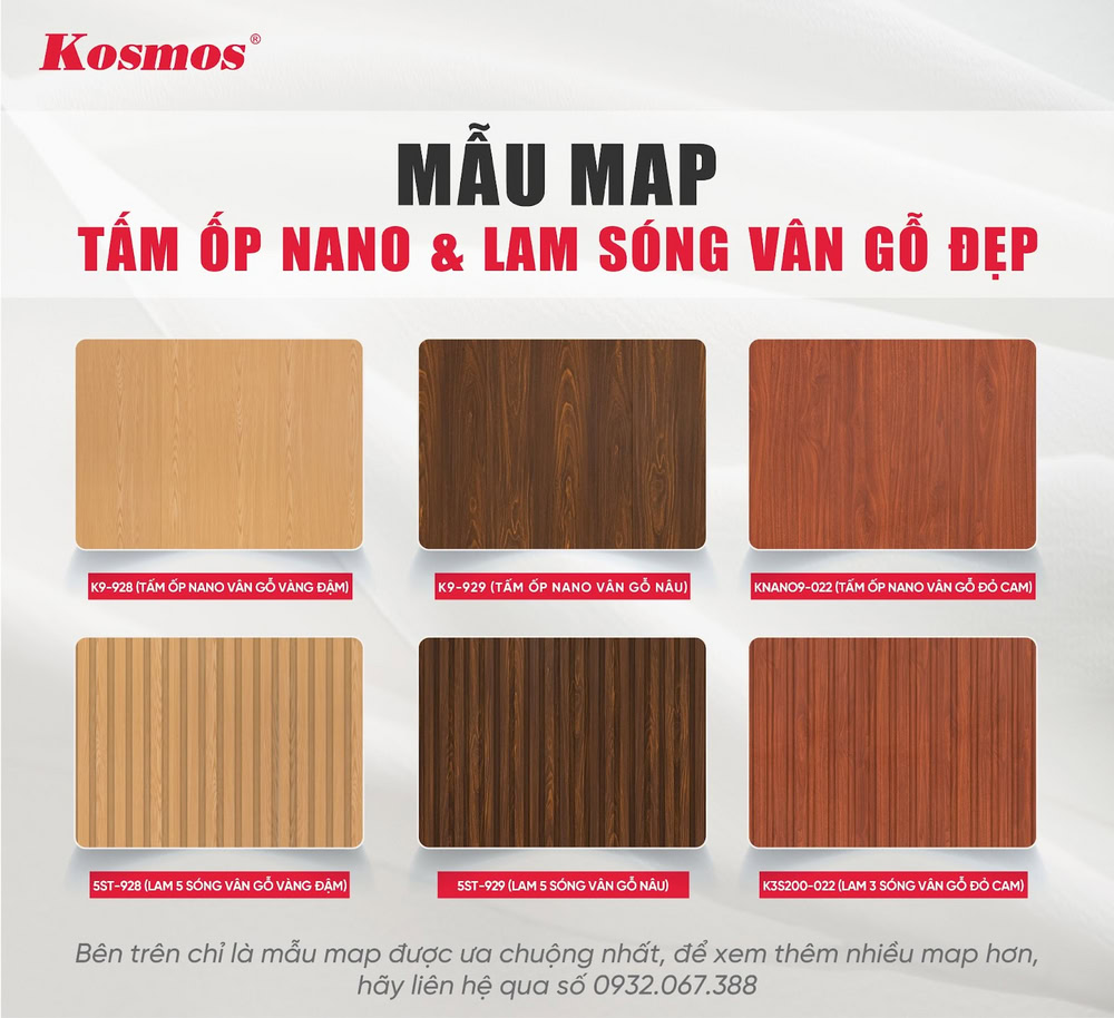 Mẫu map tấm ốp Nano & Lam sóng vân gỗ đẹp