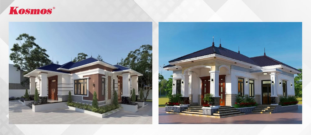 Mẫu nhà mái Nhật 1 tầng kết cấu chữ L phong cách tân cổ điển