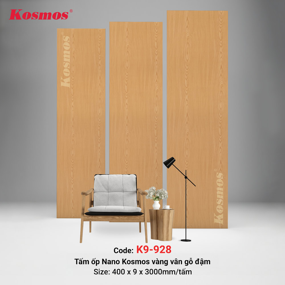 Màu vàng vân gỗ đậm của tấm ốp Nano K9-928 mang lại cảm giác ấm áp Màu vàng vân gỗ đậm của tấm ốp Nano K9-928 mang lại cảm giác ấm áp