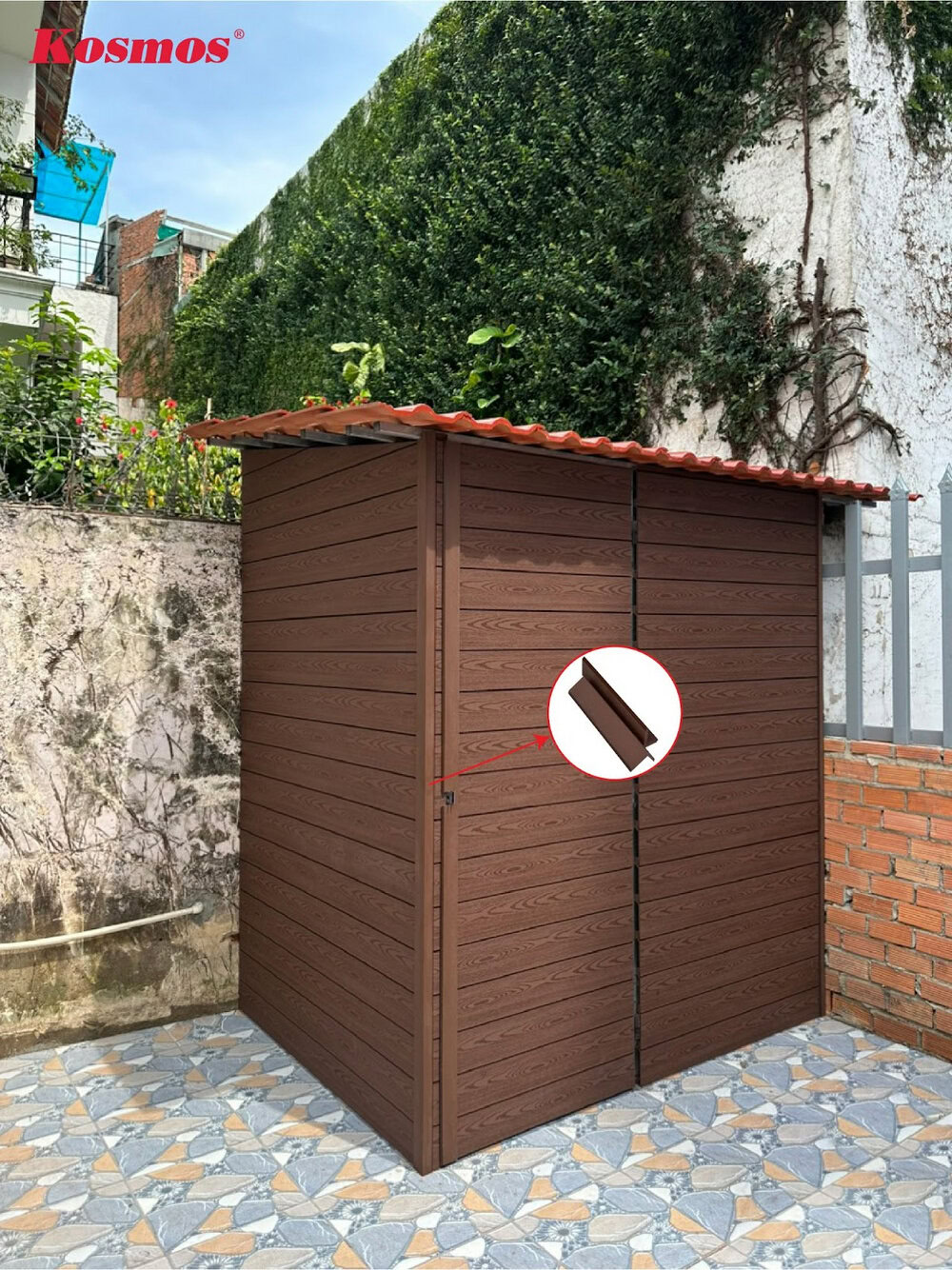 Moldura de borde en forma de V de plástico de madera de color marrón rojizo para ángulos rectos