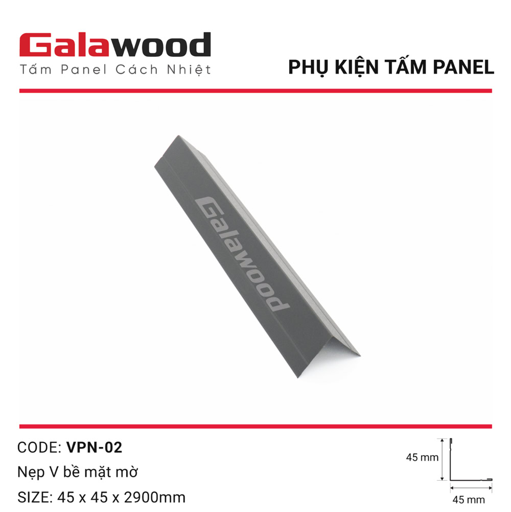 Nẹp V VPN-02 màu xám bề mặt mờ ốp góc ngoài cho tấm Panel