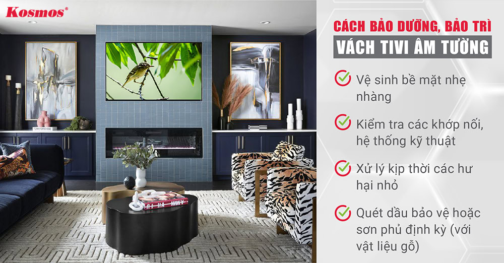 Người dùng cần vệ sinh bề mặt vách, kệ tivi thường xuyên Người dùng cần vệ sinh bề mặt vách, kệ tivi thường xuyên
