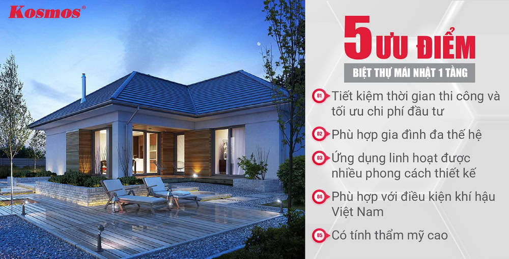 Nhà biệt thự 1 tầng mái Nhật có 5 ưu điểm nổi bật Nhà biệt thự 1 tầng mái Nhật có 5 ưu điểm nổi bật