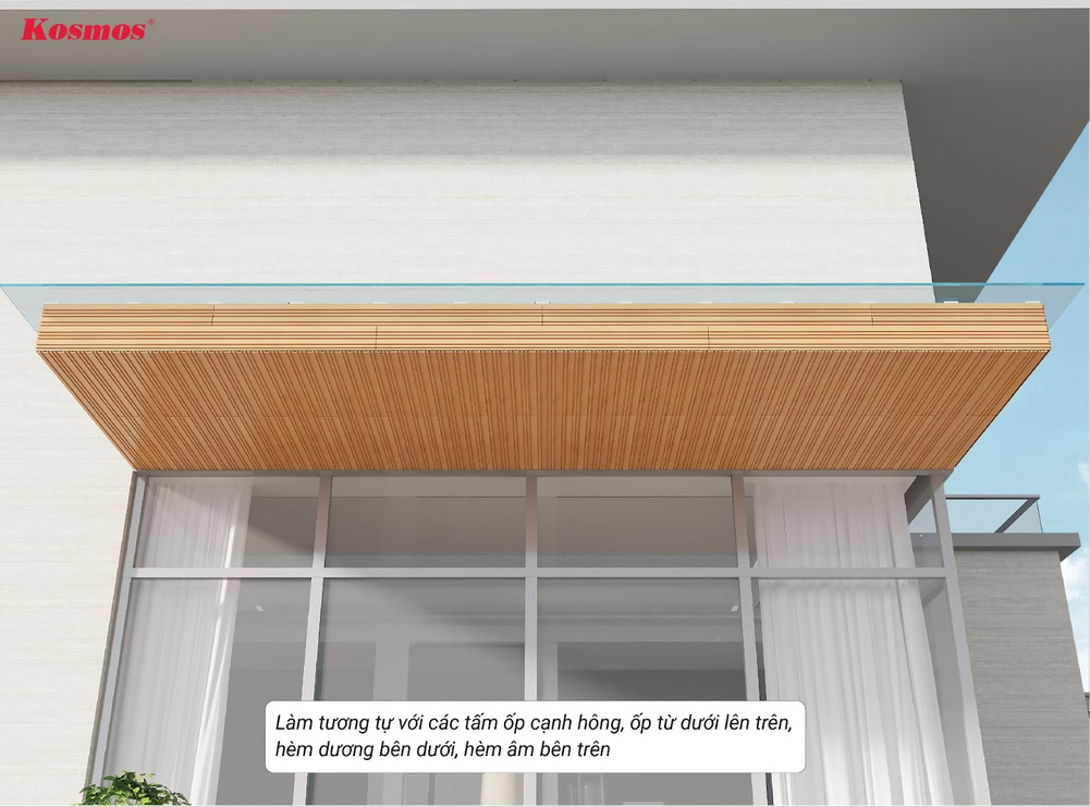 Ốp dọc: Sử dụng tấm lam sóng ASA che khu vực hở giữa Ốp dọc: Sử dụng tấm lam sóng ASA che khu vực hở giữa