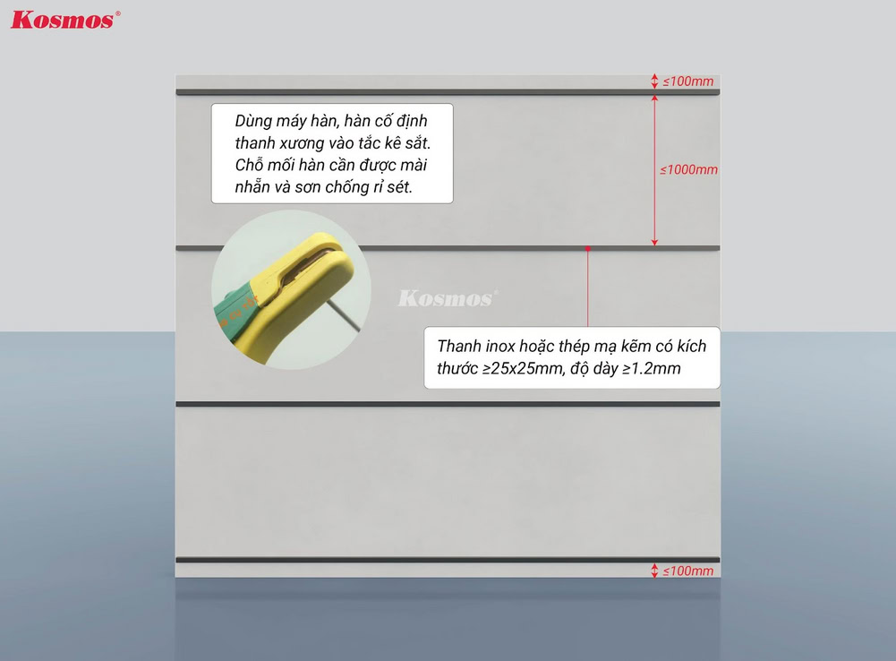Ốp ngang: Thanh xương nằm dọc và khoảng cách của các thanh xương ≤100cm, thanh xương đầu tiên cách tường ≤10cm.