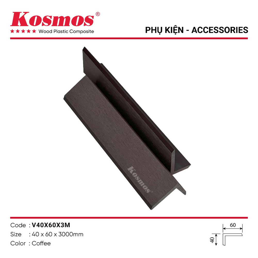 Kosmos V40X60 Café madera plástico accesorios de borde en forma de V