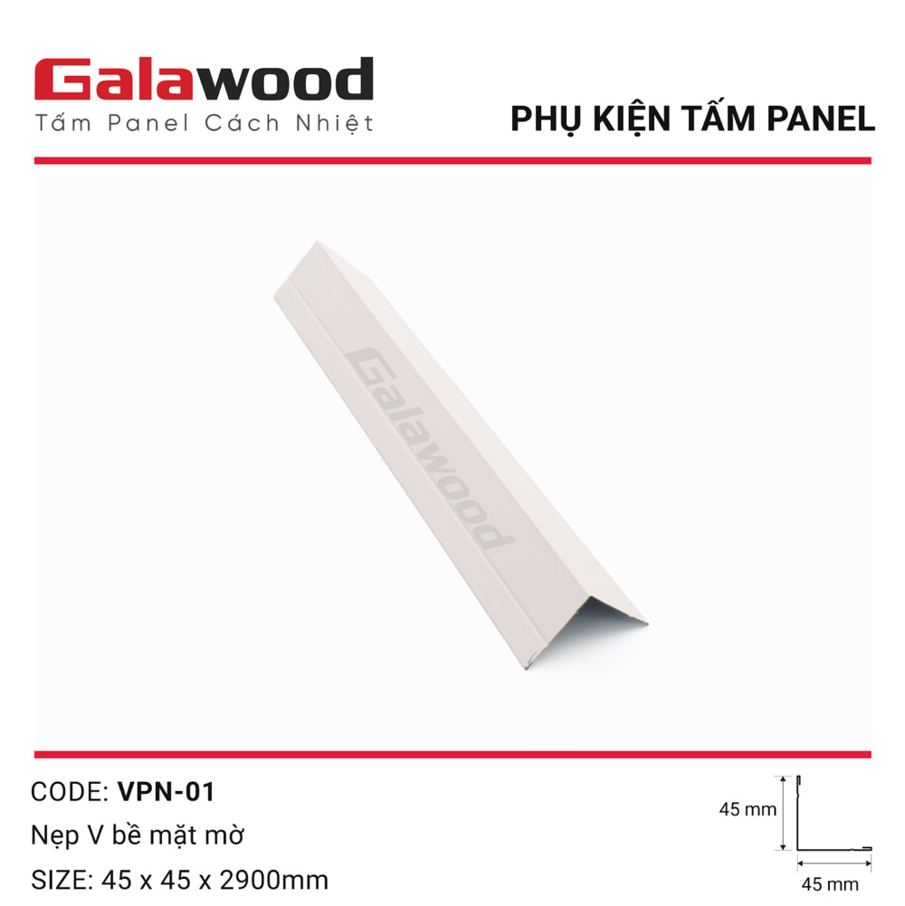 Phụ kiện nẹp V VPN-01 ốp góc màu trắng bề mặt mờ cho Panel tôn xốp cách nhiệt