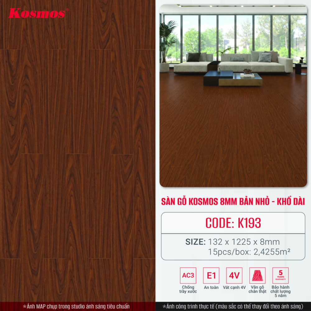 Sàn gỗ Kosmos K193 được nhiều gia chủ lựa chọn nhờ 5 lý do nổi bật như trên Sàn gỗ Kosmos K193 được nhiều gia chủ lựa chọn nhờ 5 lý do nổi bật như trên