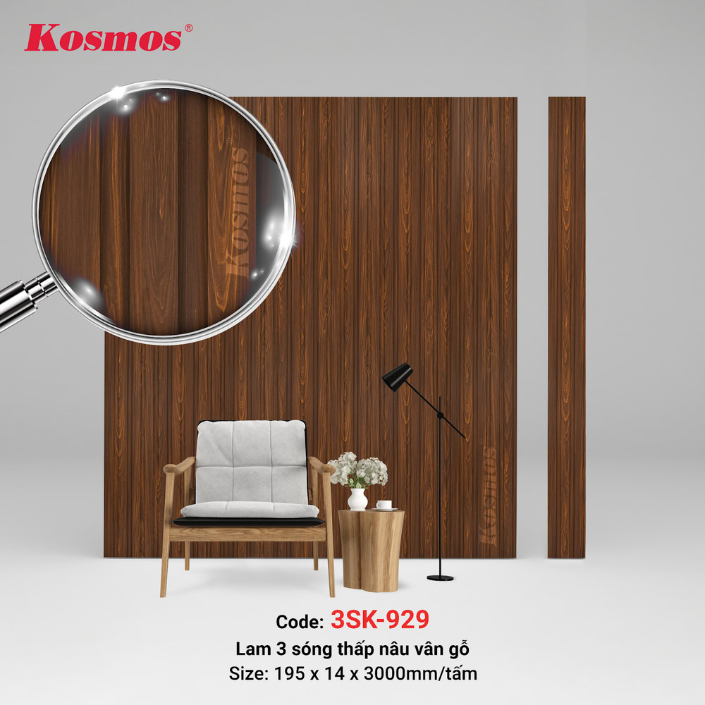 Tấm lam sóng 3SK-929 thẩm mỹ cao với họa tiết nâu vân gỗ