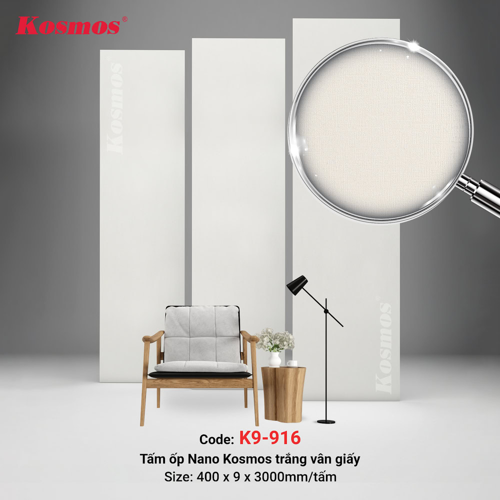 Tấm Nano K9-916 mang vẻ đẹp độc đáo từ họa tiết trắng vân giấy tinh tế