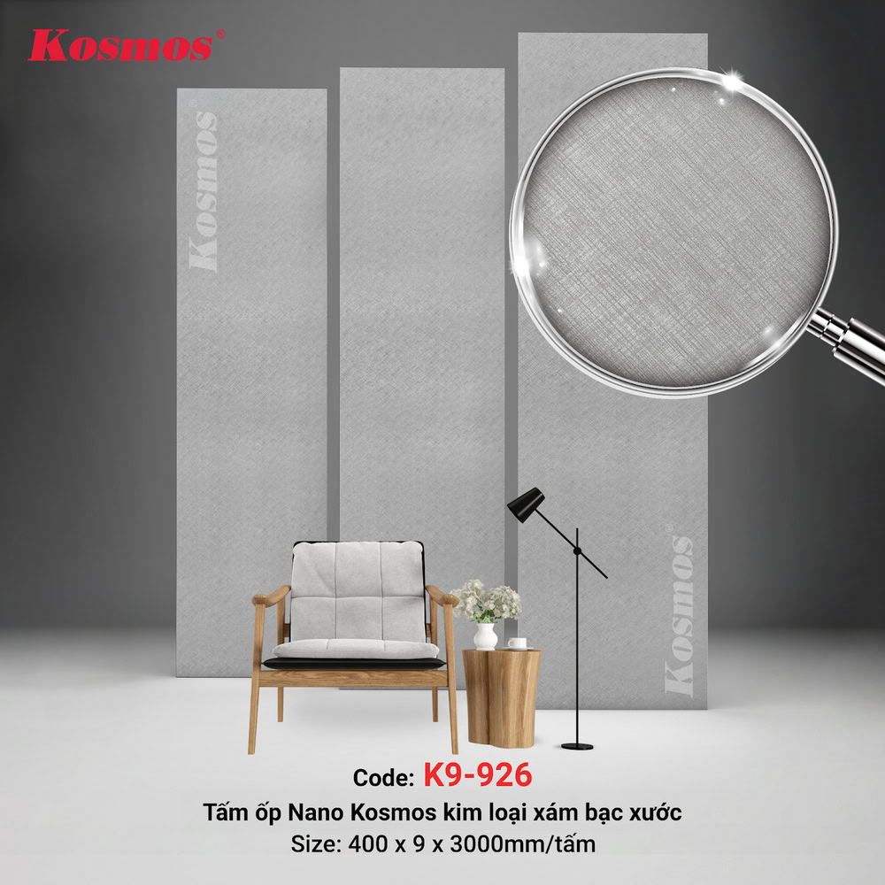 Tấm Nano K9-926 mang tính thẩm mỹ độc đáo với bề mặt kim loại xám bạc xước