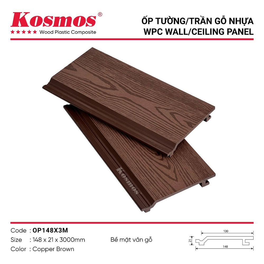 2D wood grain flat profile wood plastic panel OP148X3M/2.2M Copper Brown