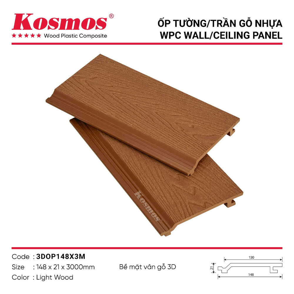 1DOP3X148M Light Wood 3-layer outdoor wood plastic panel with 3D wood grain