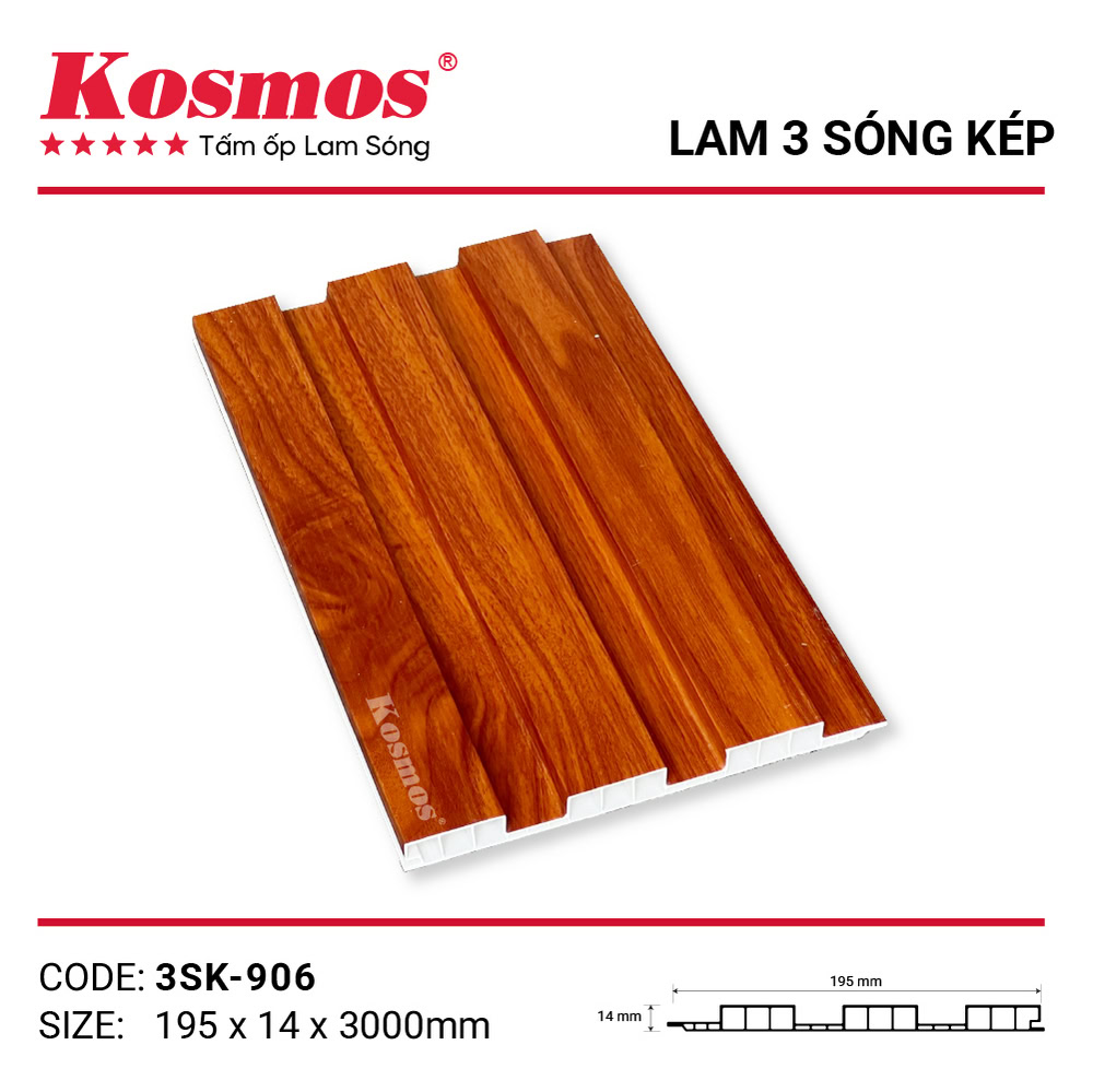 Tấm ốp lam 3 sóng thấp 3SK-906 đỏ cam vân gỗ