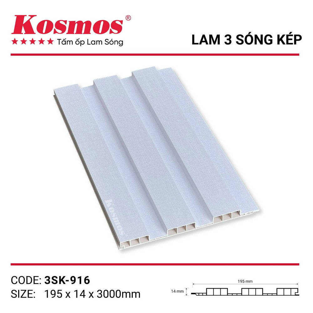 Tấm ốp lam 3 sóng thấp 3SK-916 trắng vân giấy