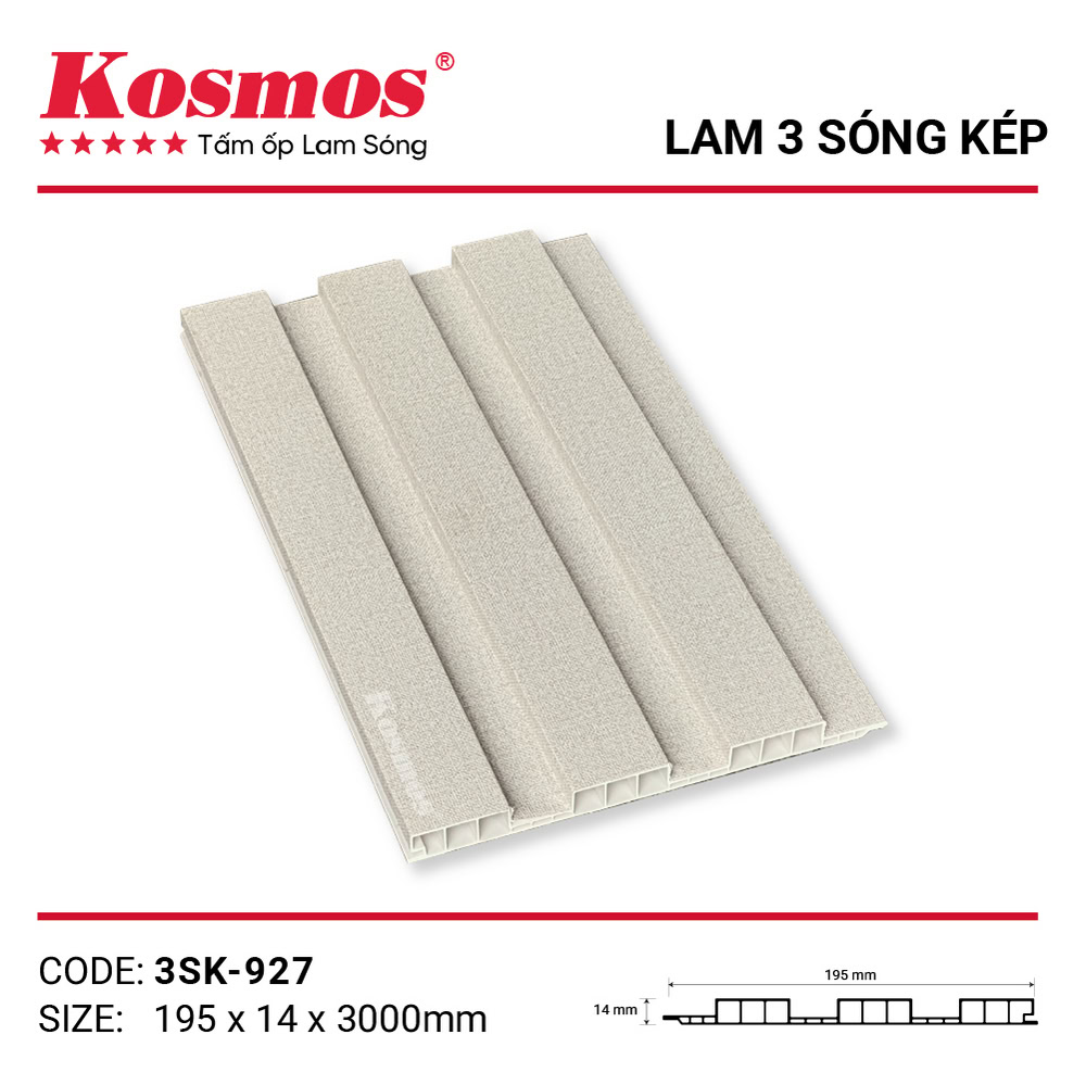 Tấm ốp lam 3 sóng thấp 3SK-927 vân vải kem