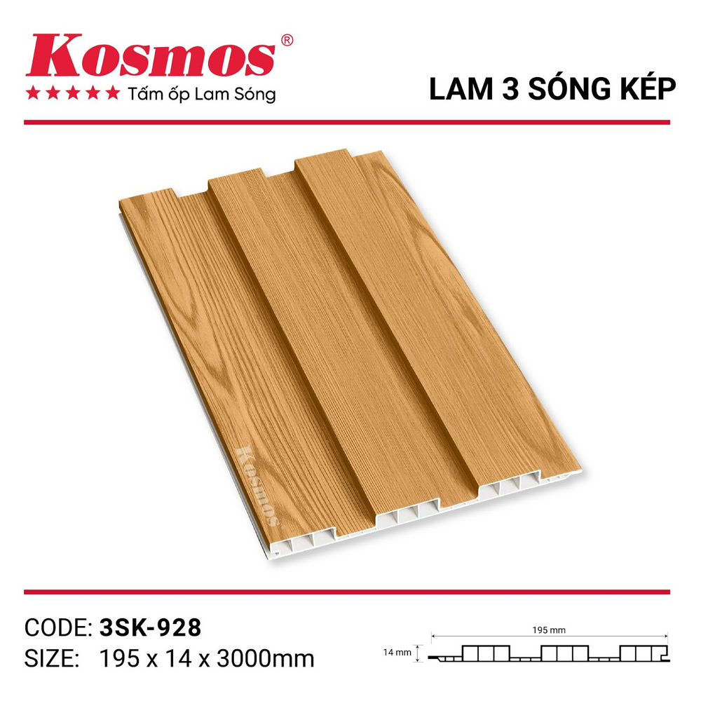 Tấm ốp lam 3 sóng thấp 3SK-928 vàng vân gỗ đậm