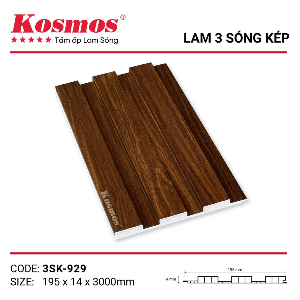 Tấm ốp lam 3 sóng thấp 3SK-929 nâu vân gỗ