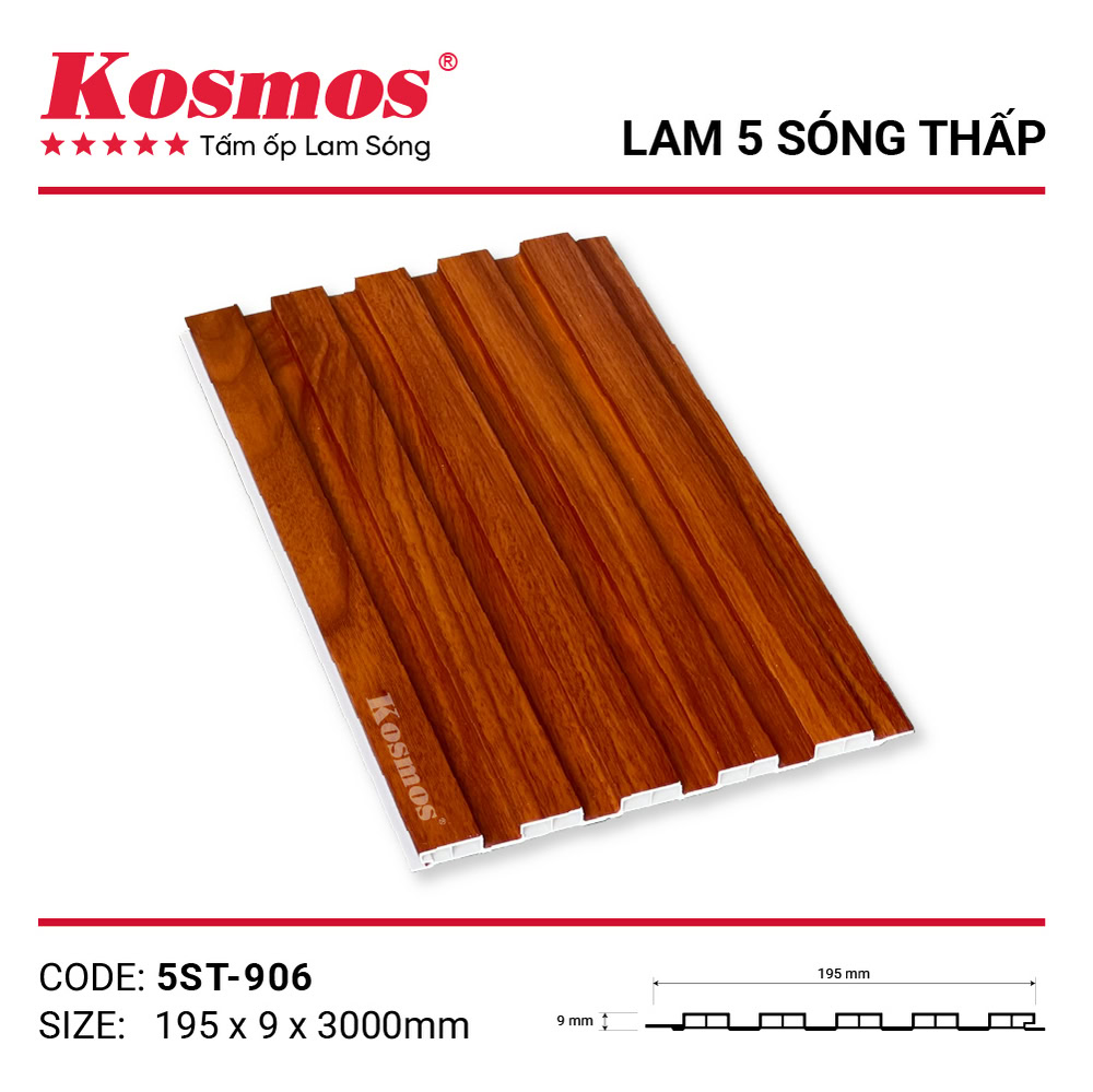 Tấm ốp lam 5 sóng thấp 5ST-906 đỏ cam vân gỗ