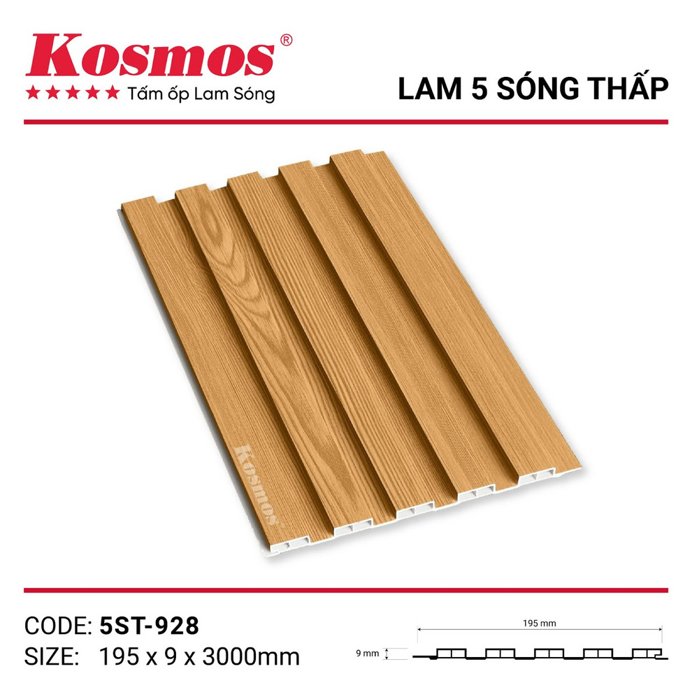 Tấm ốp lam 5 sóng thấp 5ST-928 vàng vân gỗ đậm Tấm ốp lam 5 sóng thấp 5ST-928 vàng vân gỗ đậm