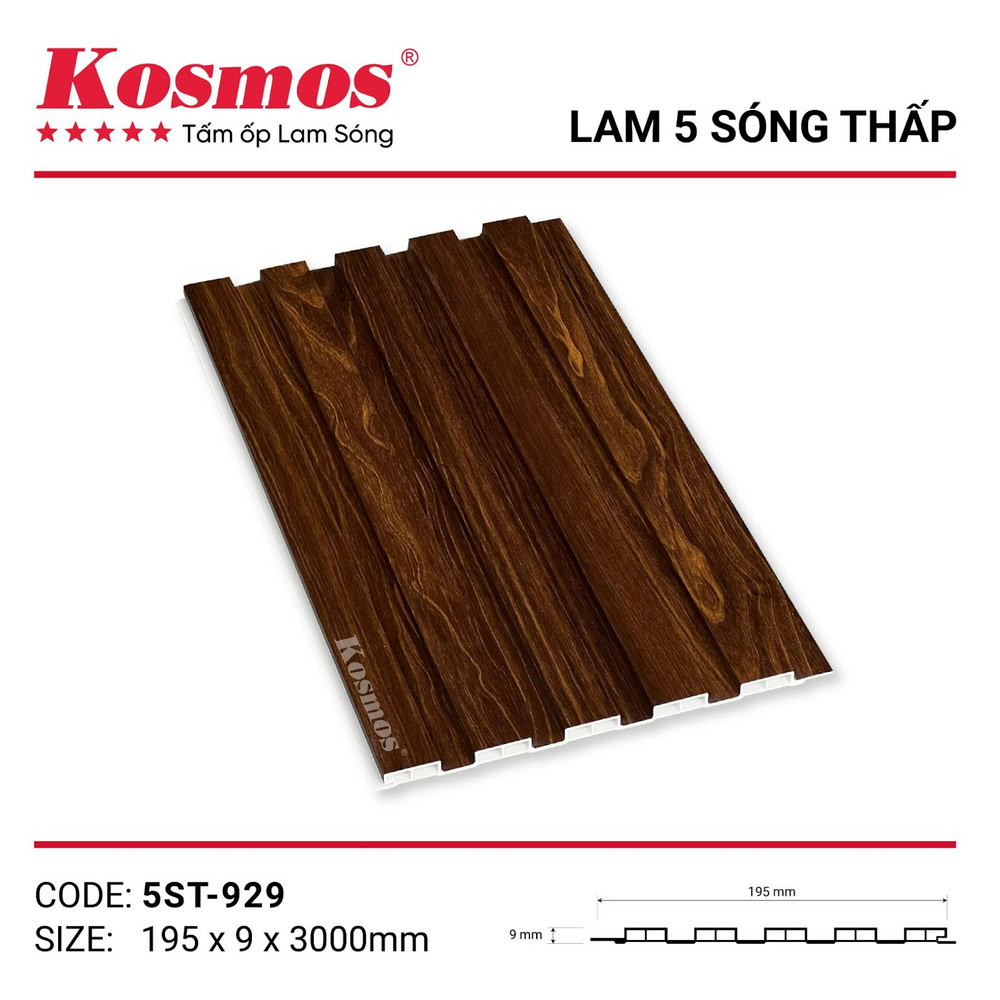 Tấm ốp lam 5 sóng thấp 5ST-929 nâu vân gỗ Tấm ốp lam 5 sóng thấp 5ST-929 nâu vân gỗ