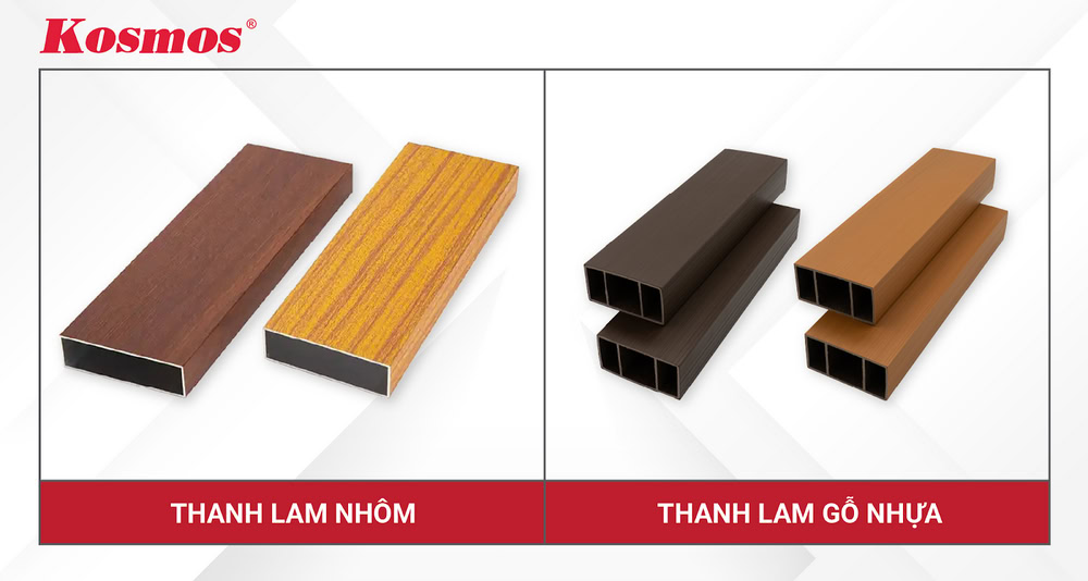Thanh lam nhôm và thanh lam gỗ nhựa