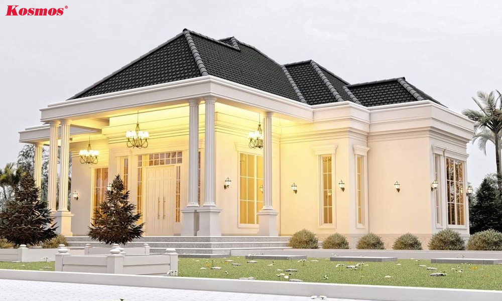 Thiết kế biệt thự tân cổ điển mái Nhật 1 tầng