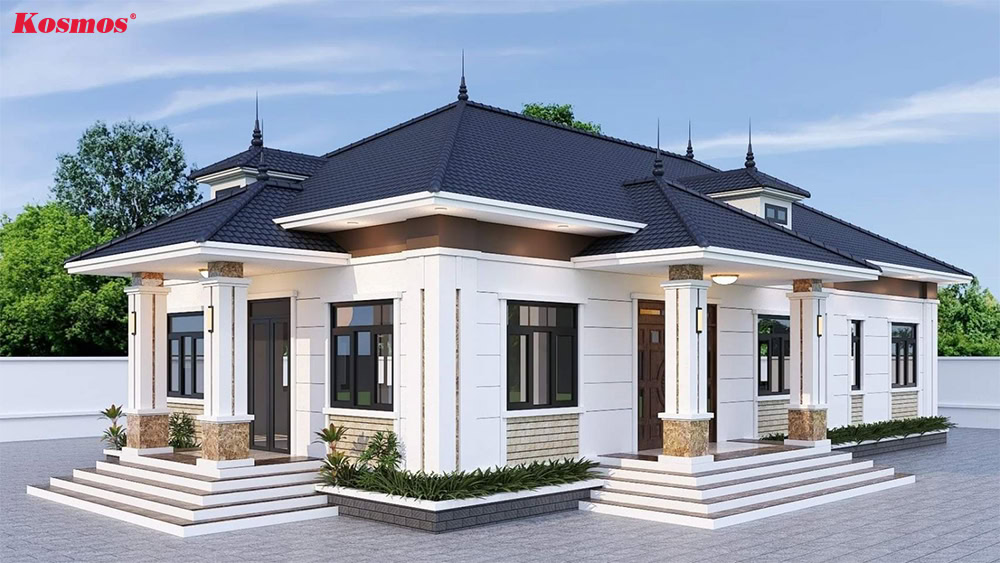 Thiết kế biệt thự tứ lập mái Nhật 1 tầng