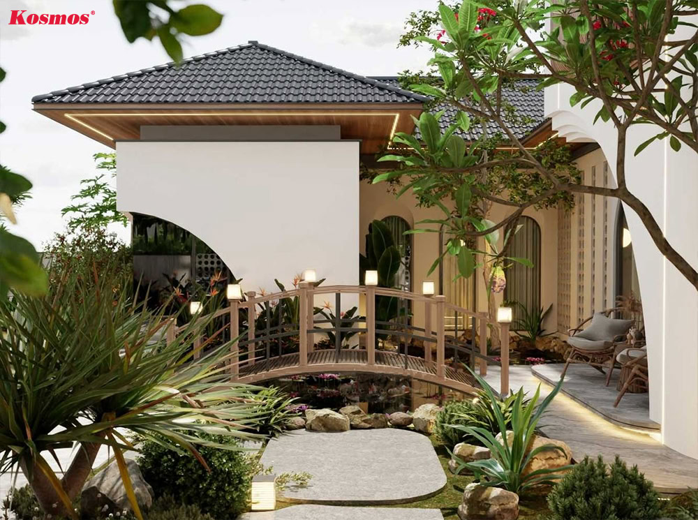 Thiết kế villa mini 1 tầng mái Nhật hiện đại