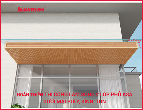 Hướng dẫn thi công ốp trần dưới mái poly, kính, tôn bằng lam sóng gỗ nhựa 2 lớp phủ ASA
